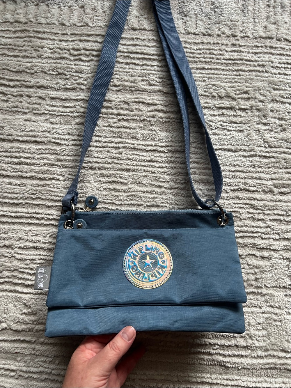 Kipling Blue Crossbody Bag with Logo Patch